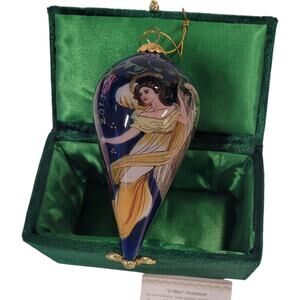 Pier 1 "Li Bien" 2013 Angel Hand Painted Blown Glass Teardrop 5" Ornament in Box